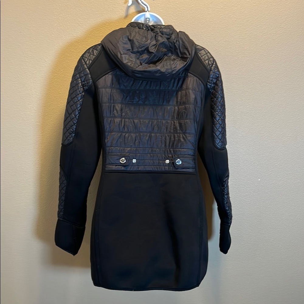 MICHAEL KORS Women's Black Mixed Media Coat Hooded Quilt Jacket Silver
Logo Sz S - Picture 9 of 16